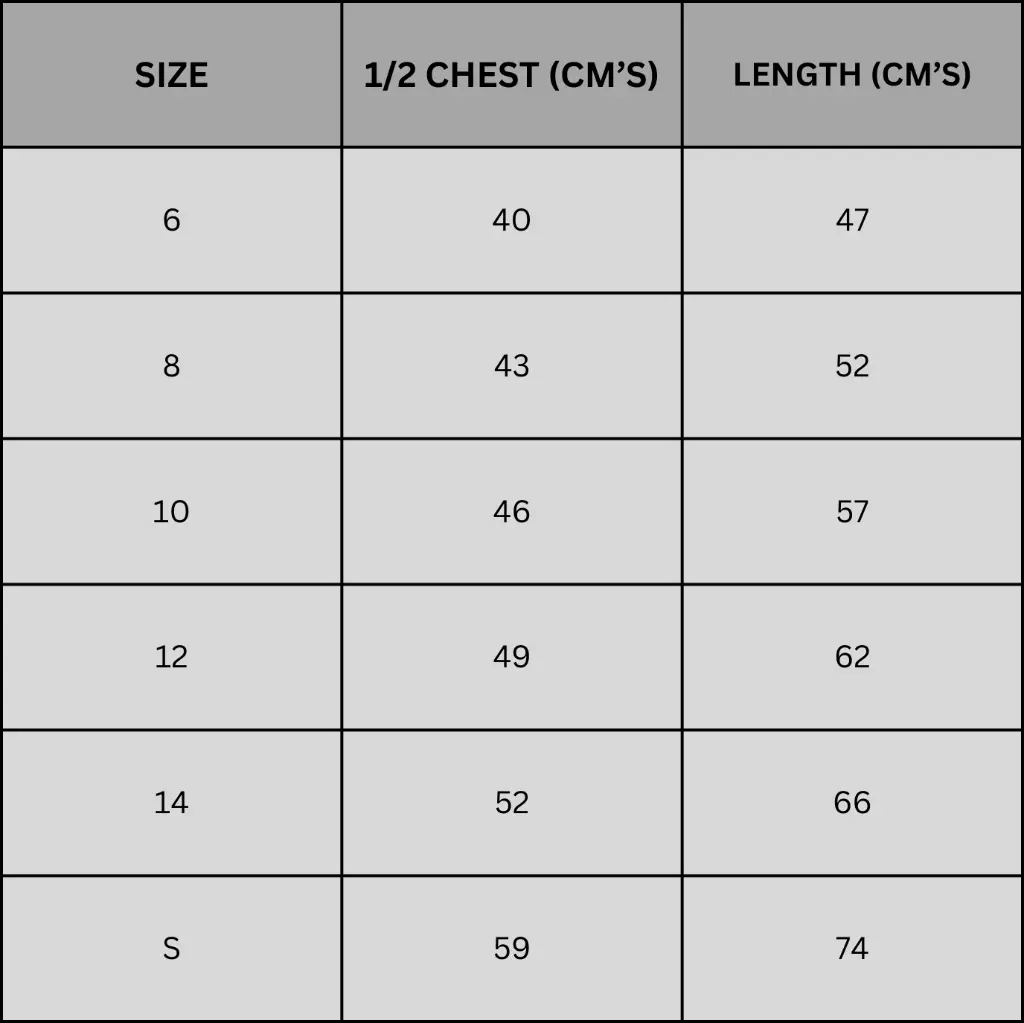 Karori West Normal School Hoodie Size Chart.webp